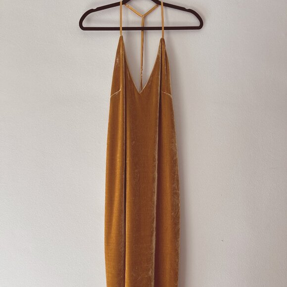 Gold Velvet Midi Dress - Picture 1 of 7